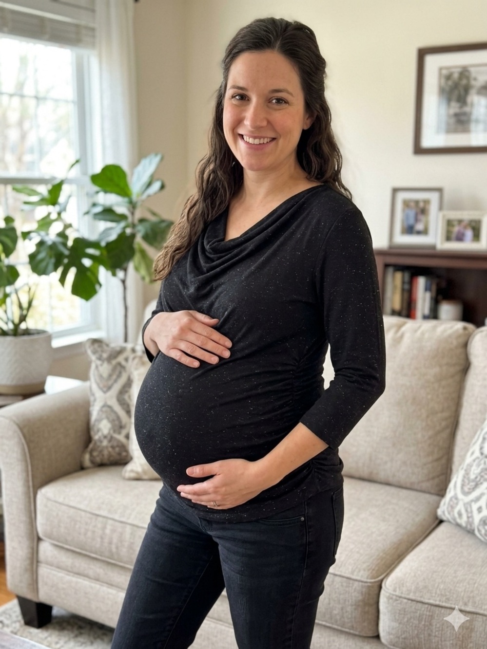 Seraphine black sparkly maternity top, size US 8.
